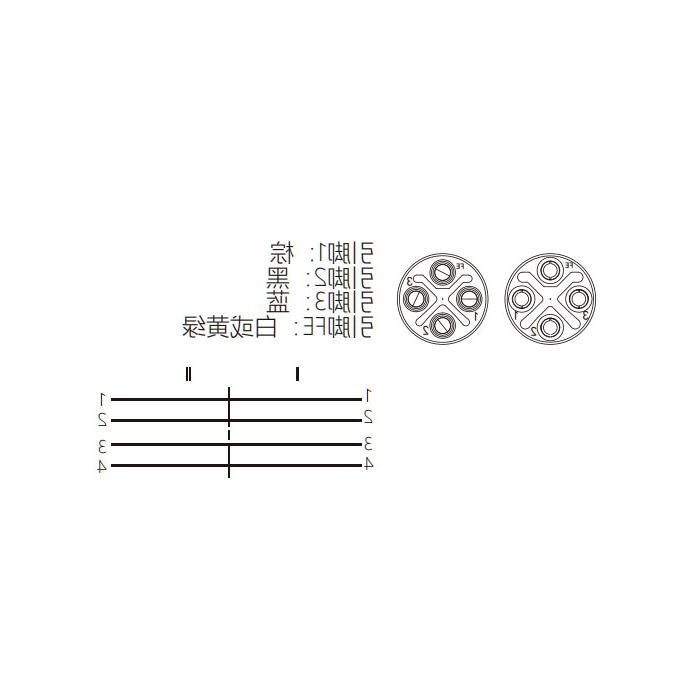 M12 4Pin S-coded, female straight to male straight, double end pre-cast PVC non-flexible cable, grey sheath, 64SD01-XXX