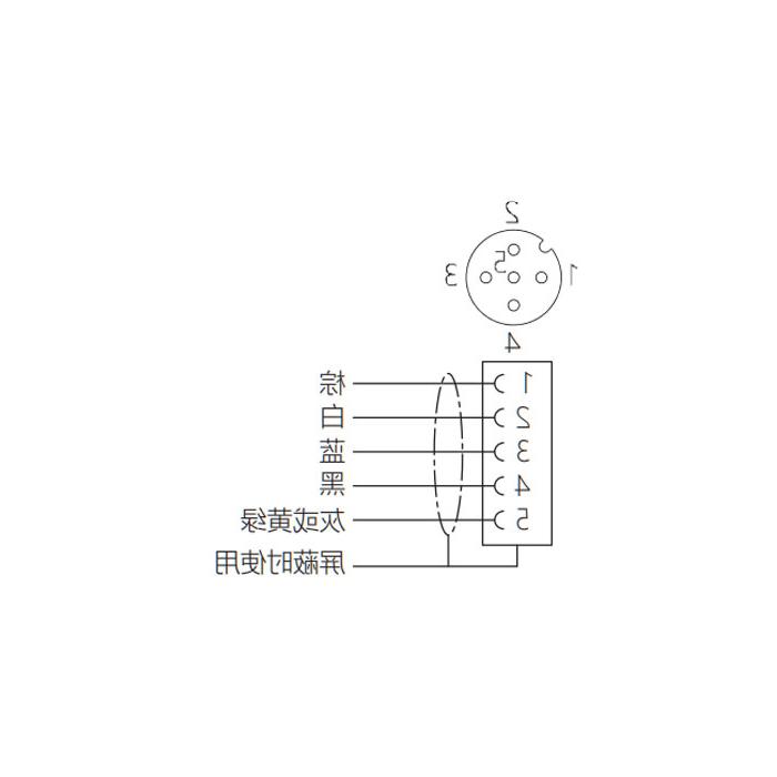 M12 5Pin, straight female, single-end precast cable, PUR material, orange sheath, 64T093-XXX